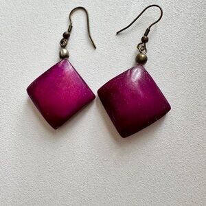 Wooden Purple Dangle Earrings